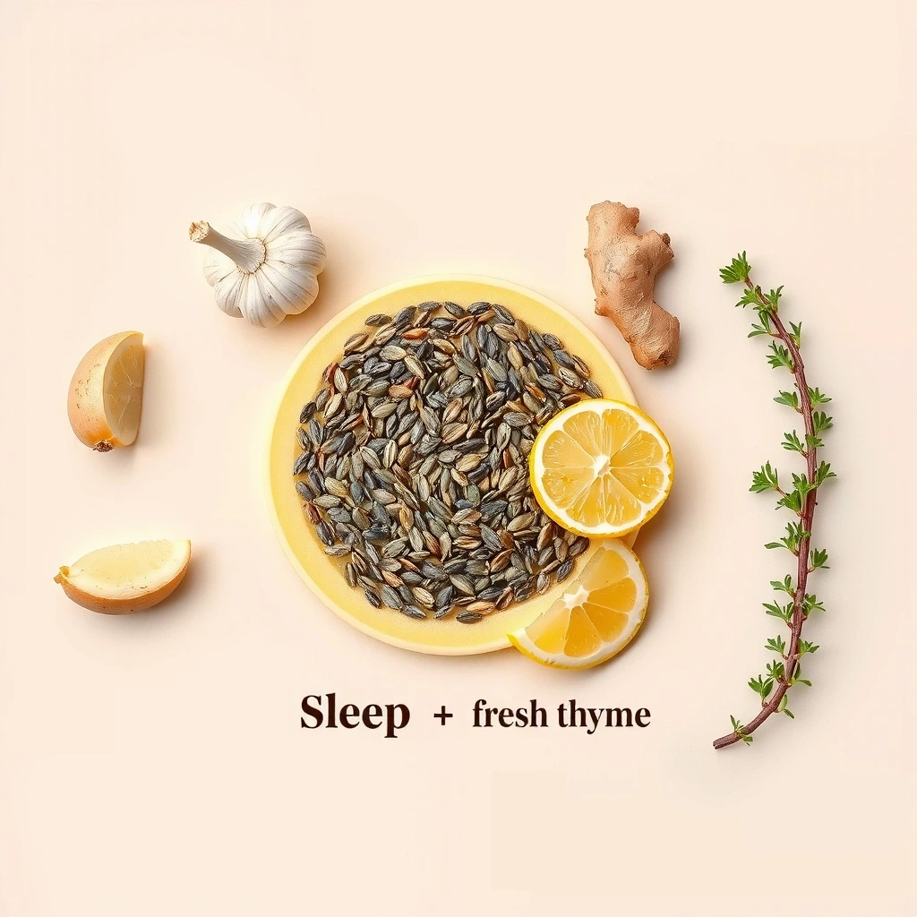 Kompozycja naturalnych składników układających się w tarczę: czosnek, imbir, symbol snu