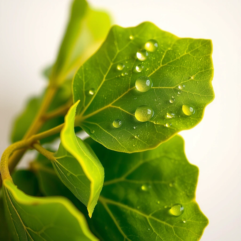 Świeże liście ginkgo biloba z kroplami rosy